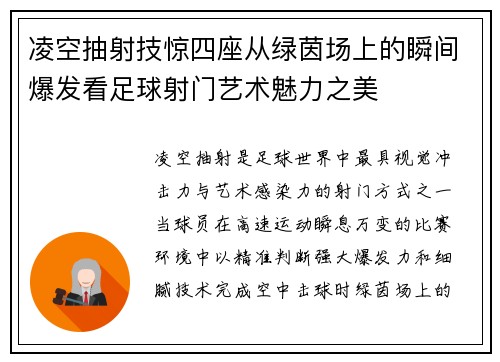 凌空抽射技惊四座从绿茵场上的瞬间爆发看足球射门艺术魅力之美